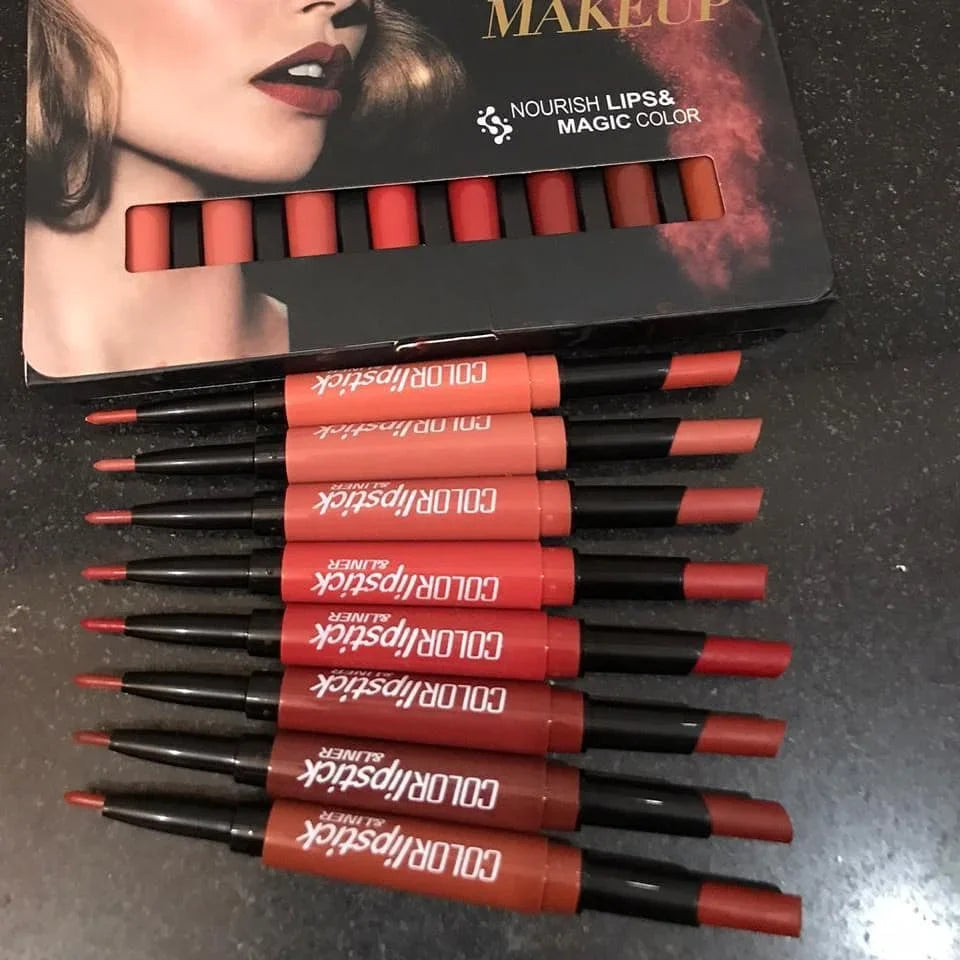 Set of Colorbar lip pencils with packaging on a dark surface