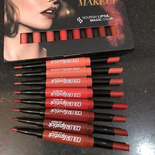 Set of Colorbar lip pencils with packaging on a dark surface
