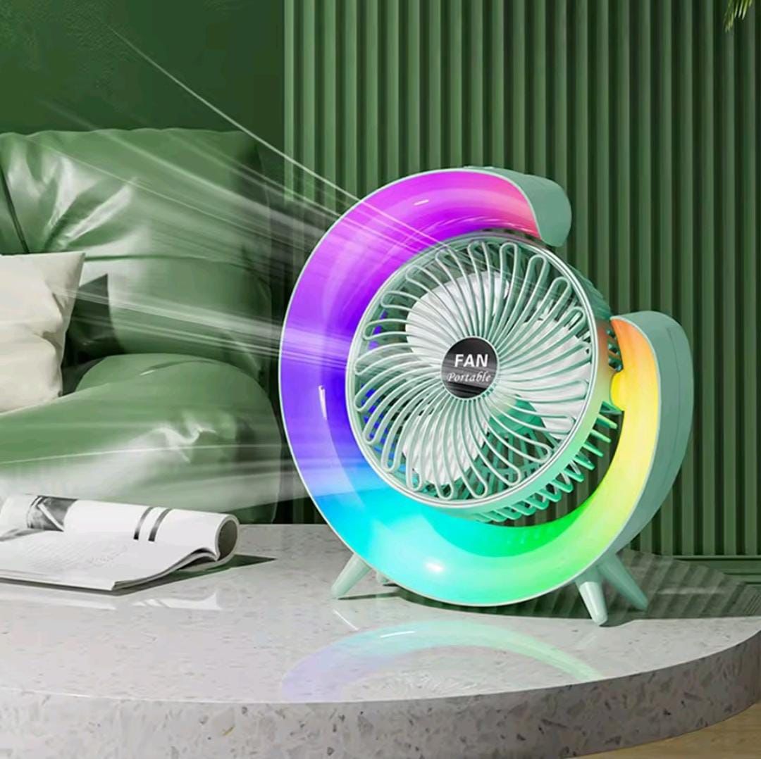 Colorful fan on a table with a blurred background