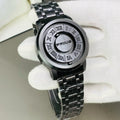 Silver watch with Roman numeral design on a white background