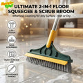 Floor squeegee and scrub broom with cleaning action on a floor, featuring Harry's Retail branding.