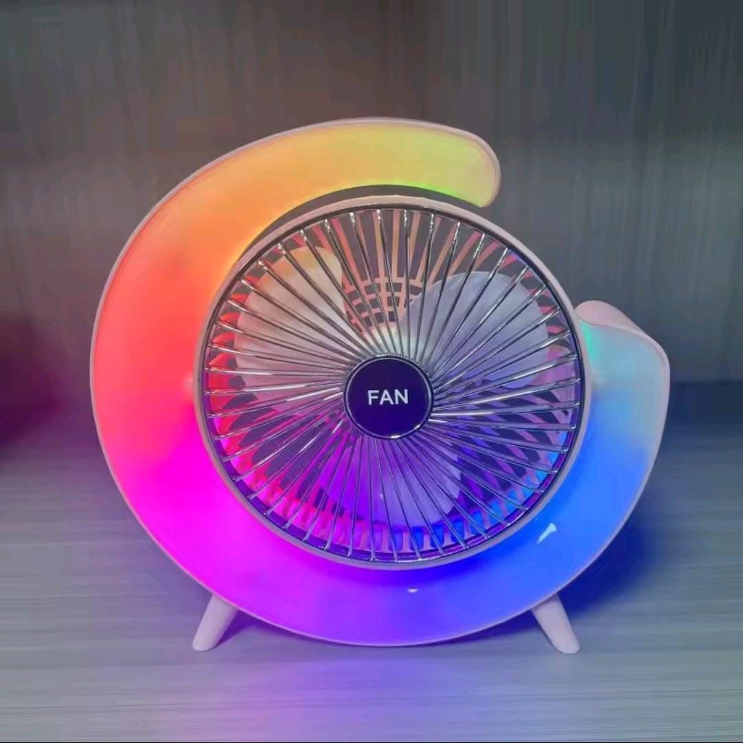 Colorful fan with a gradient design on a neutral background