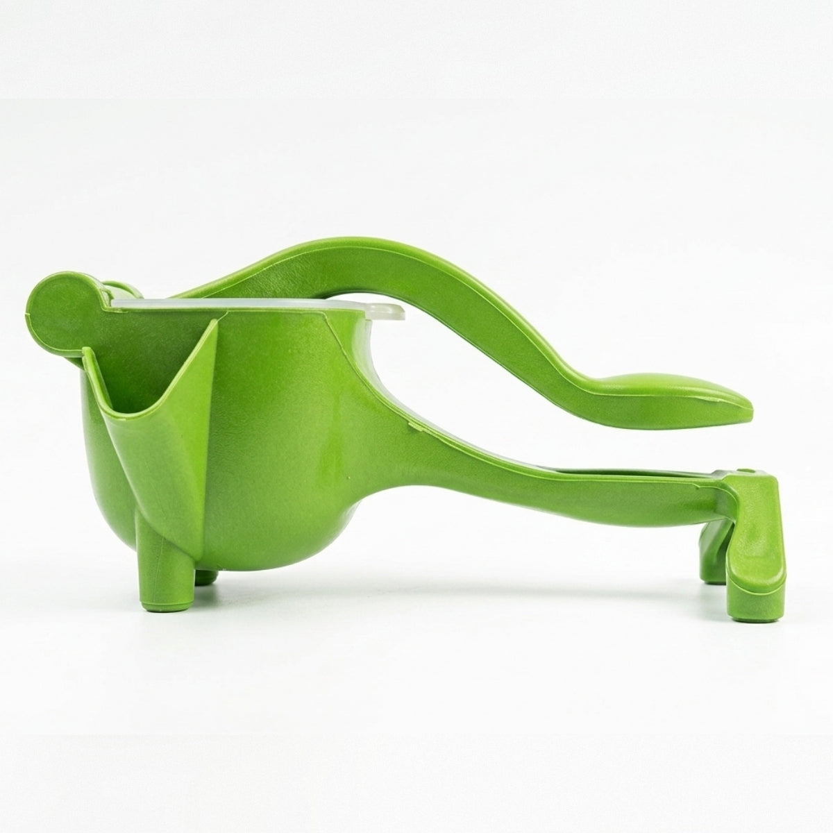 Green lemon squeezer on a white background