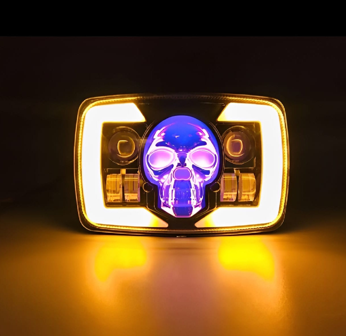 LED light bar with skull design on a dark background
