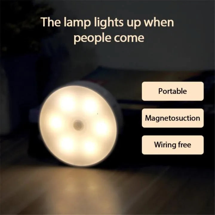 Light-up lamp with text describing its features on a dark background