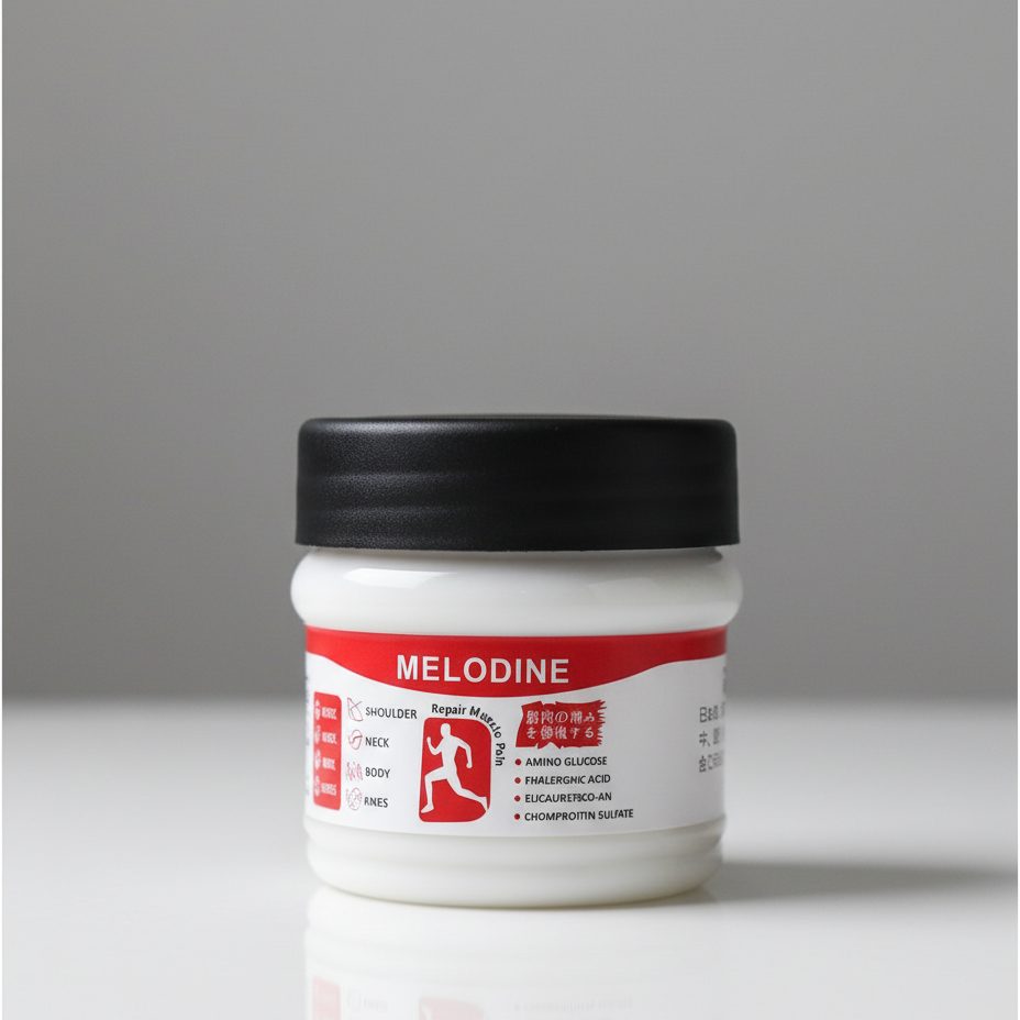 Jar of Melodine on a gray background
