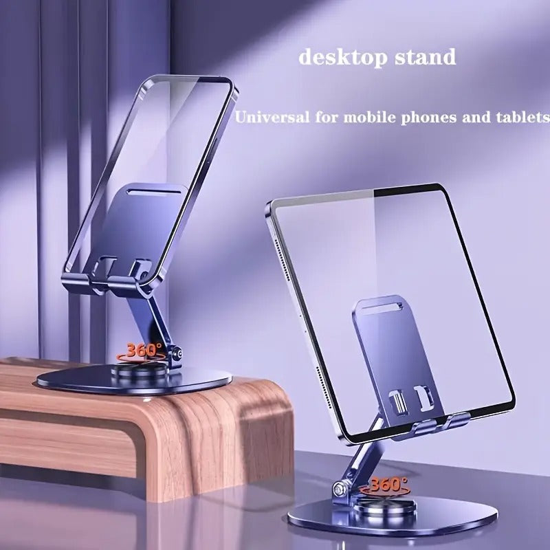 Desktop stand for mobile phones and tablets with a purple gradient background