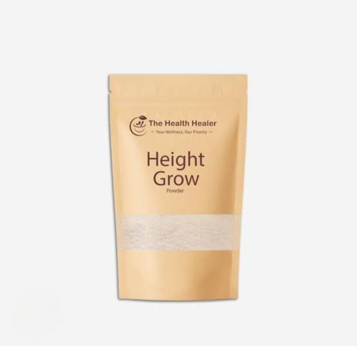 Package of 'Height Grow Powder' by 'The Health Healer' on a white background