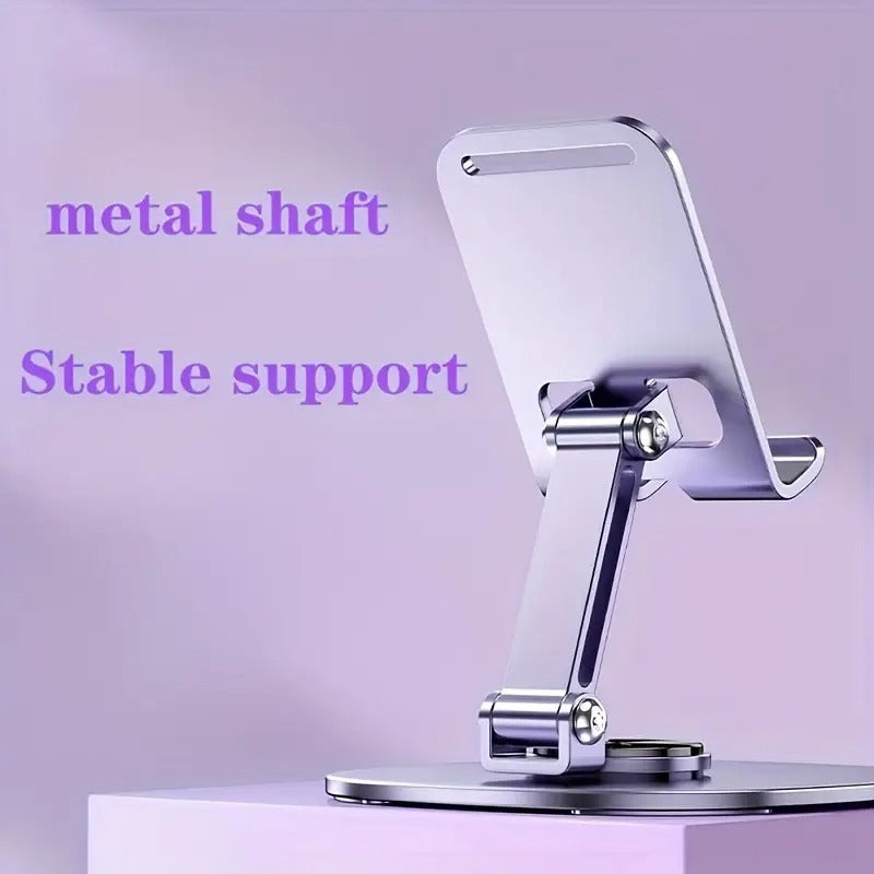 Phone holder with metal shaft on a purple background