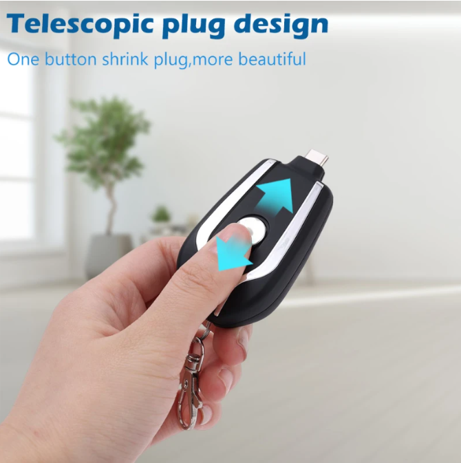 Telescopic plug design with one button shrink plug feature, held by a hand.