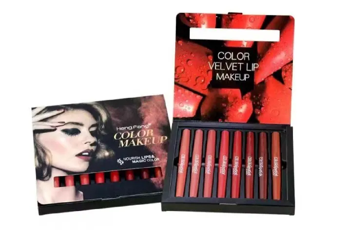 Hengfang Color Velvet lip makeup set with packaging on a white background