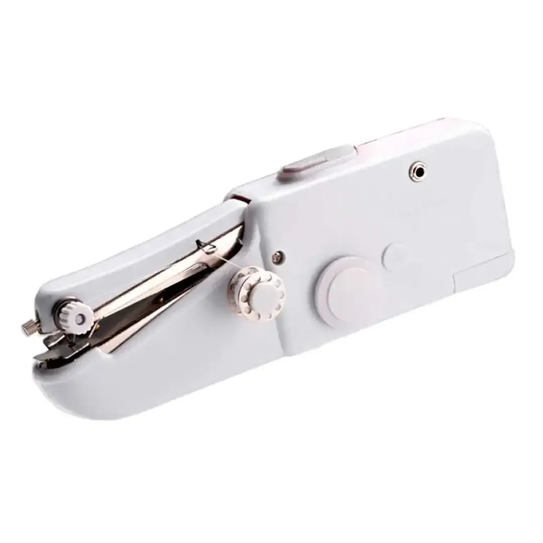 White handheld sewing machine on a white background