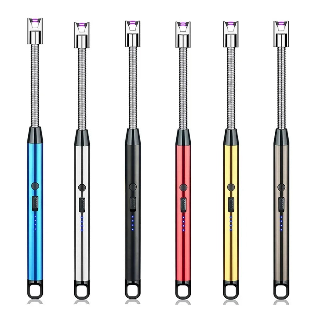 Set of six extendable pens in different colors on a white background
