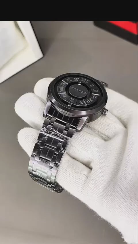 Black Stainless Steel Magnetic Ball Watch – Stylish Minimalist Wrist Watch