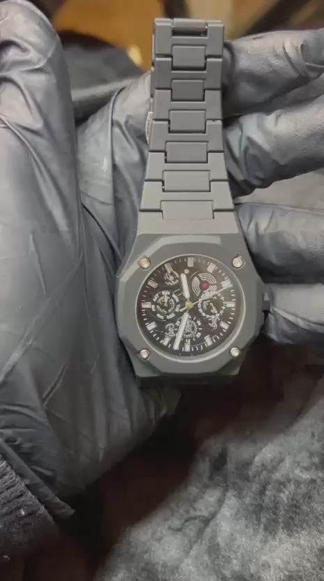 Premium Black Stainless Steel Waterproof Men’s Watch – Luxury Multi-Dial Design Wrist Watch (With Box)