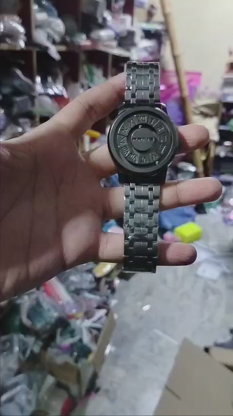 Black Stainless Steel Magnetic Ball Watch – Stylish Minimalist Wrist Watch